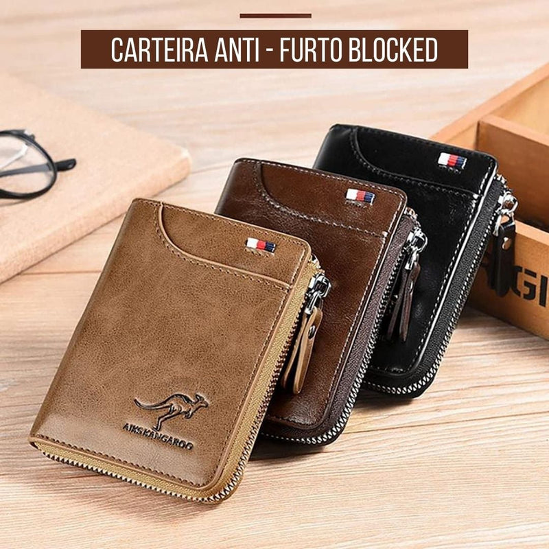 CARTEIRA MASCULINA ANTIFURTO DE COURO - FURTO BLOCKED